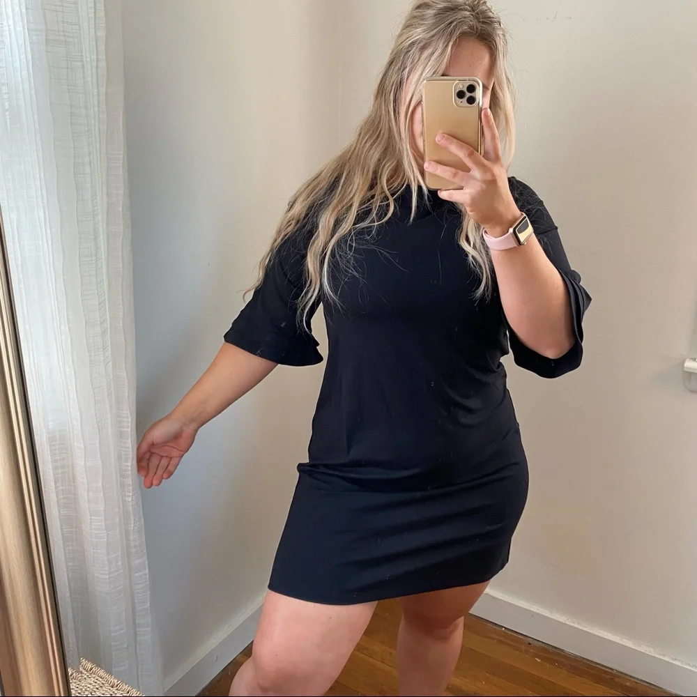 Revolve Susana Mónaco Black Bell Sleeve Knee Length Dress Large_6